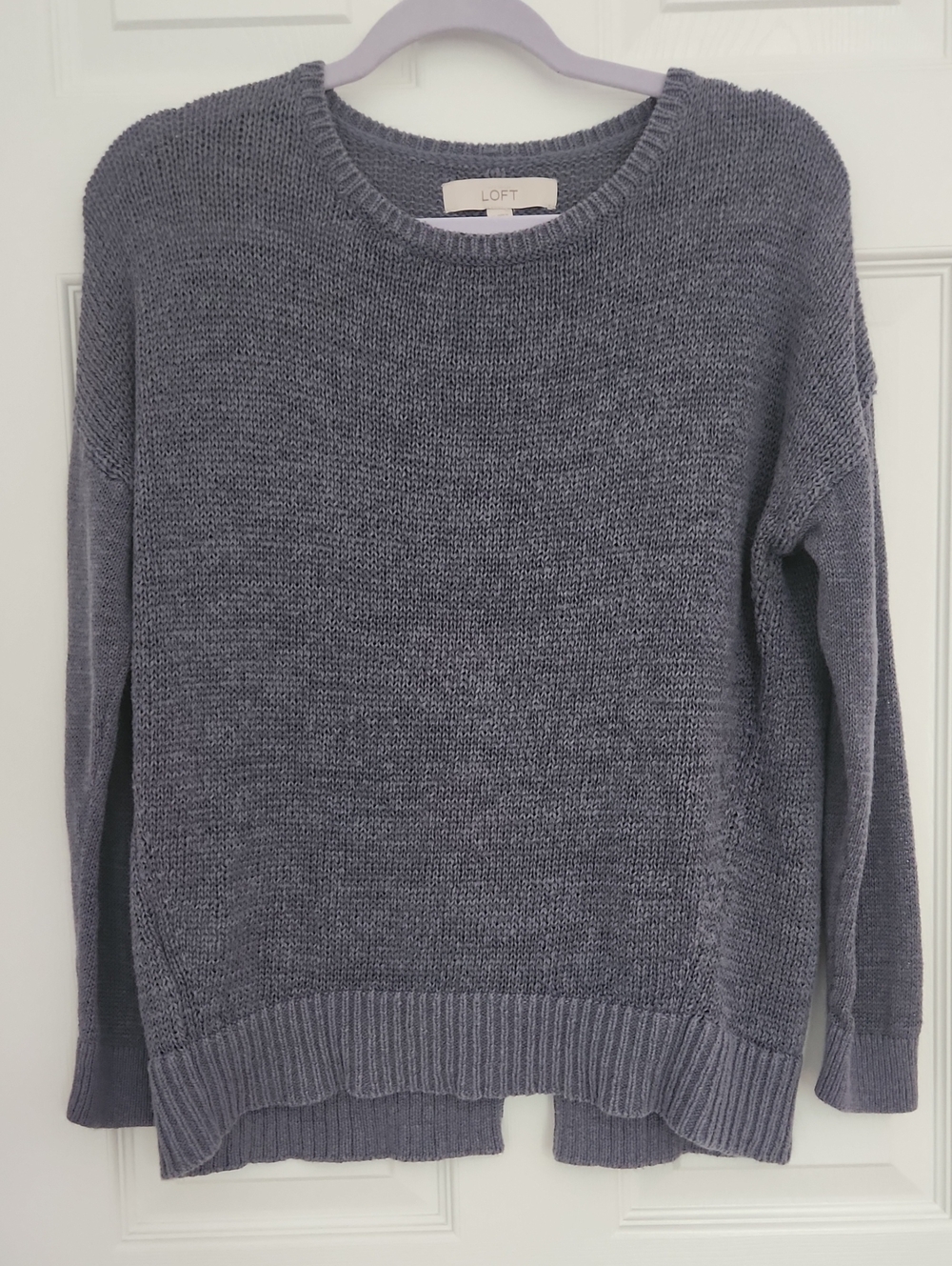 Cozy Fall Ramie Cotton Blend LOFT Grayish Blue Crewneck Pullover Sweater
